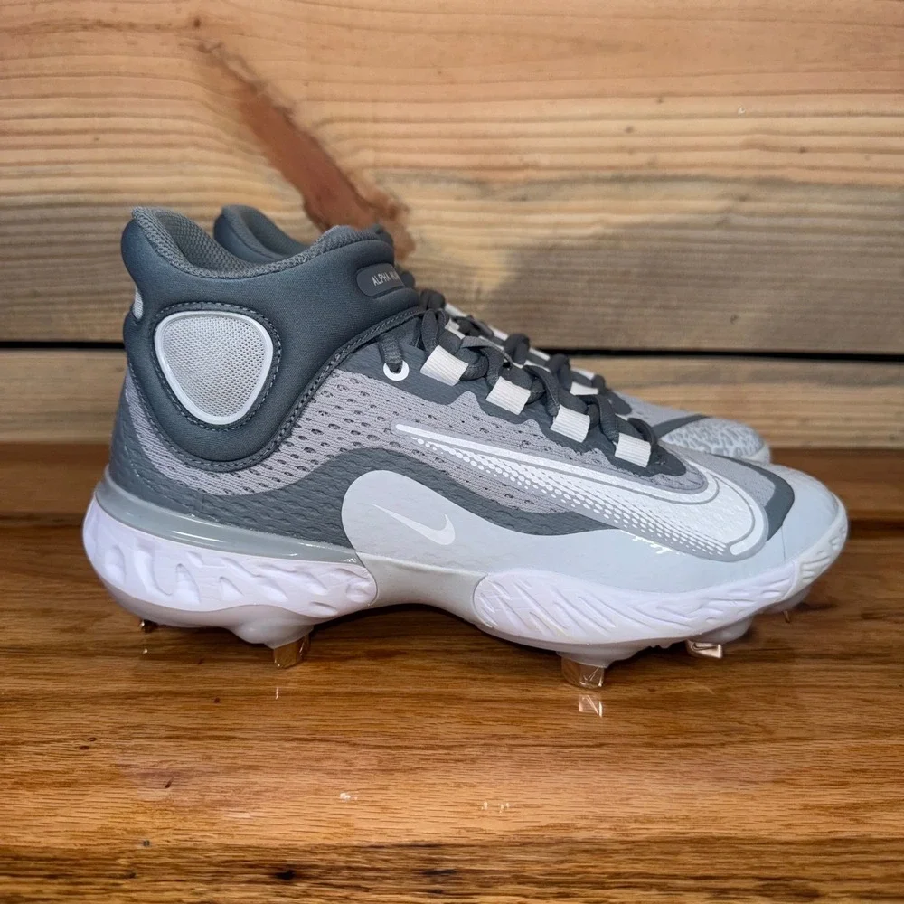 Nike Alpha Huarache Elite 4 Mid Baseball Cleats Gray DJ6520-012 Men's Size 7.5